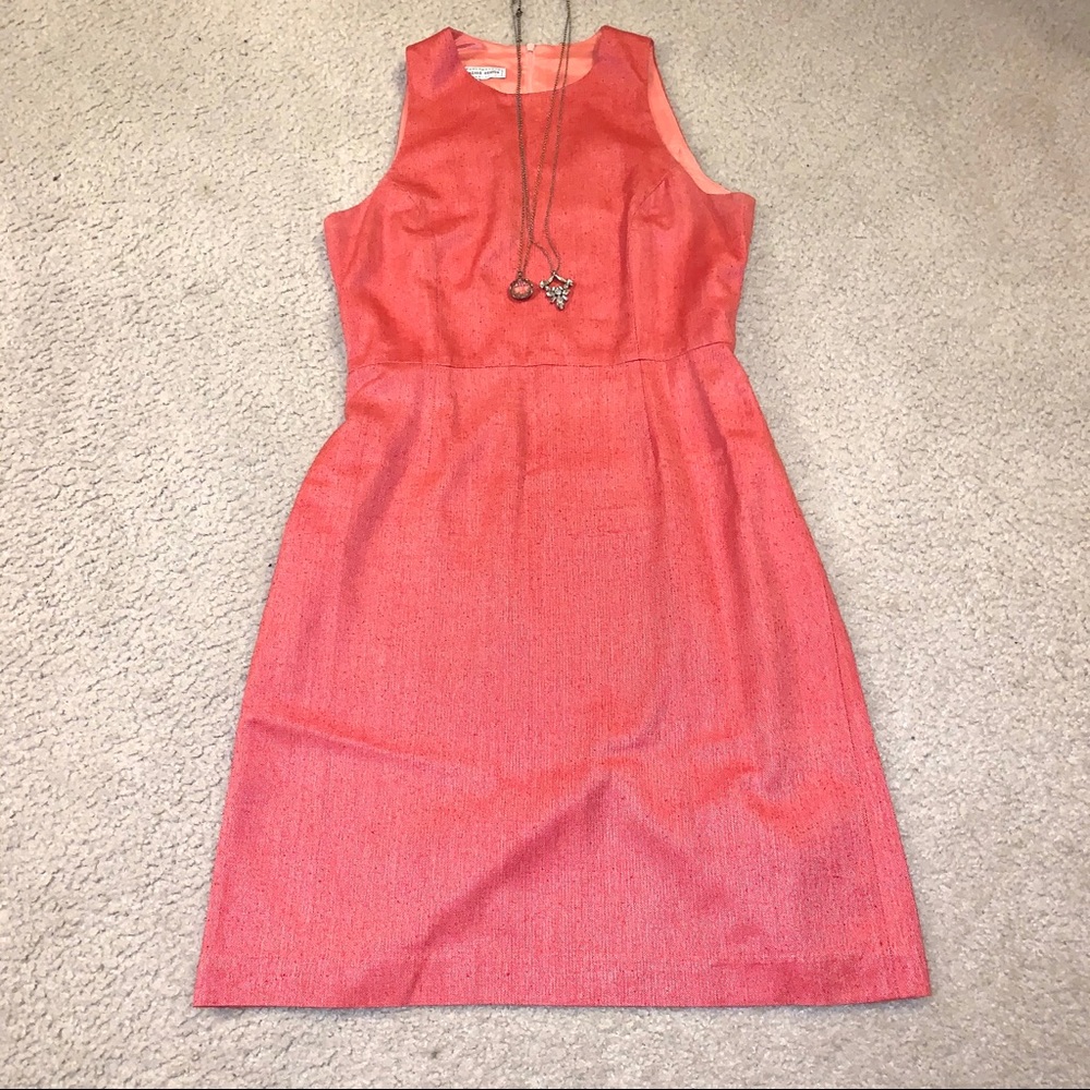 100% Silk Orange Fitted Lined Sheath Dress 8